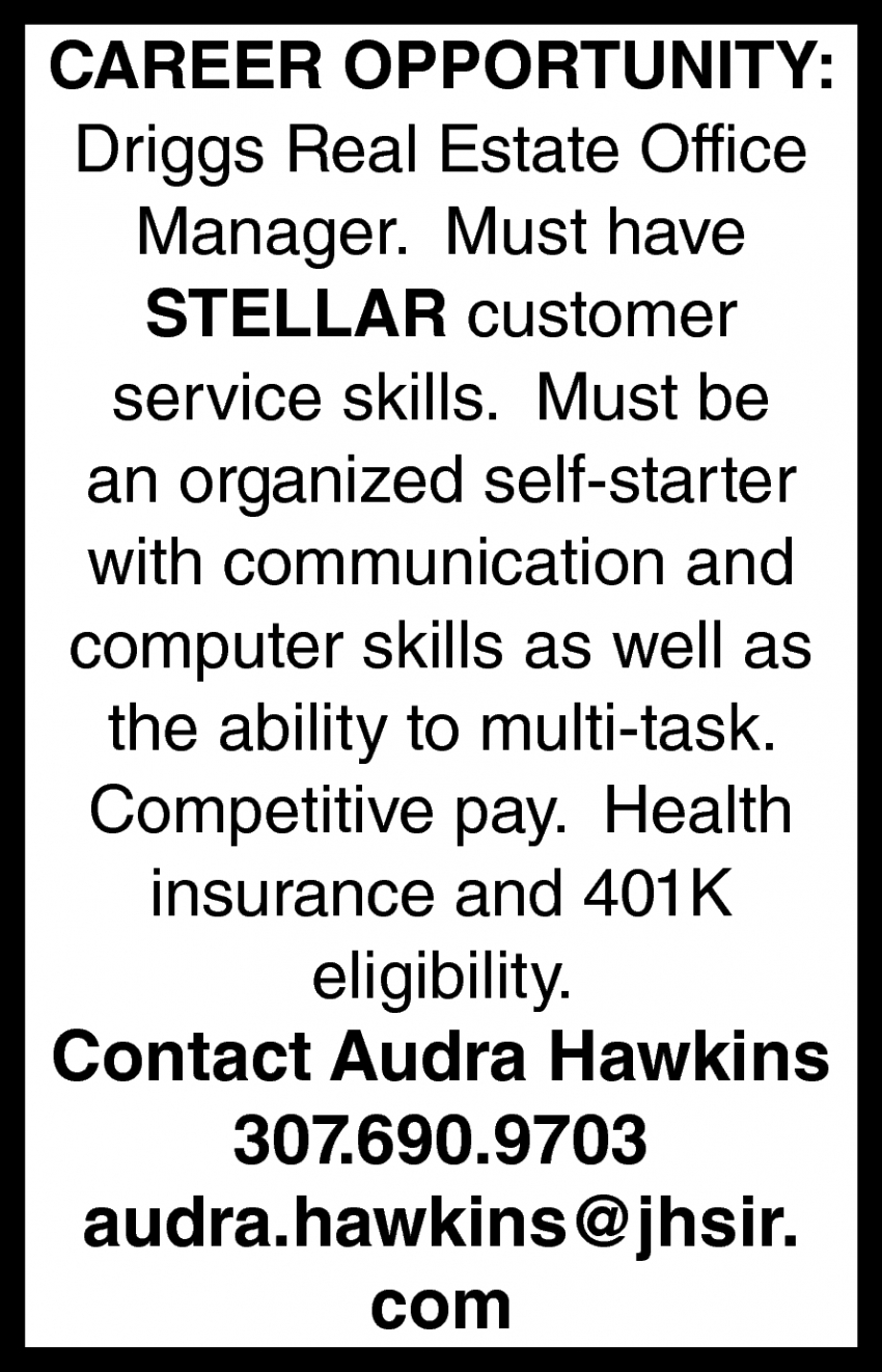 Real Estate Office Manager, Audra Hawkins