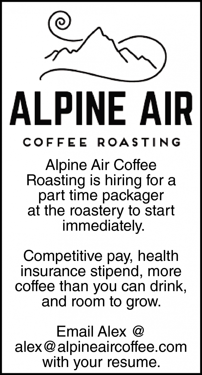 Packager, Alpine Air Coffee Roasting